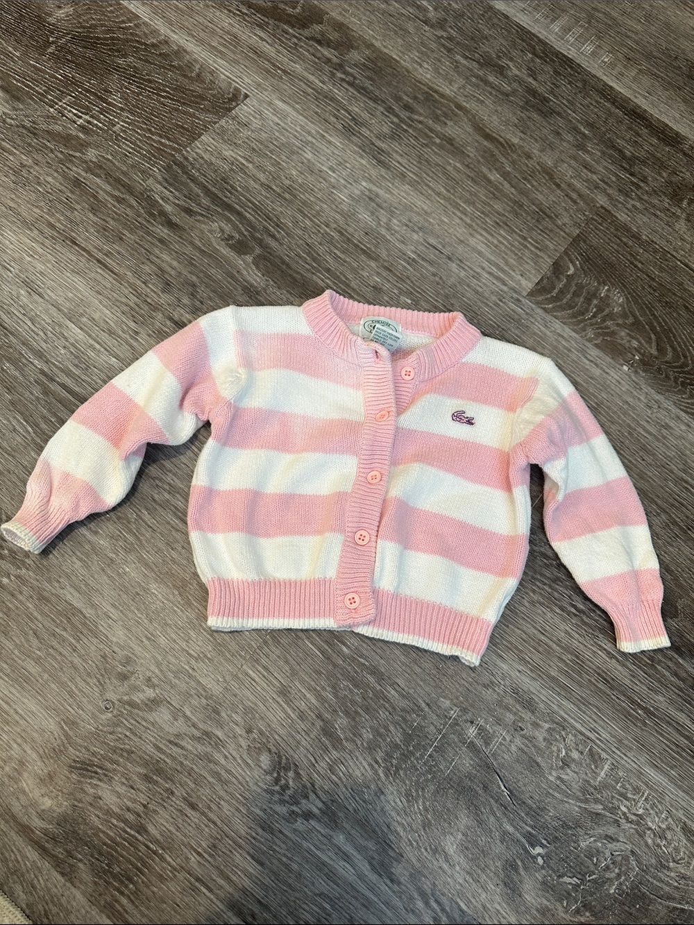 Lacoste Pink & White Striped Knit Cardigan
